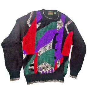 Vintage 80s Oakton Crew Neck Knit Retro Colorful Geometric Men’s L Sweater